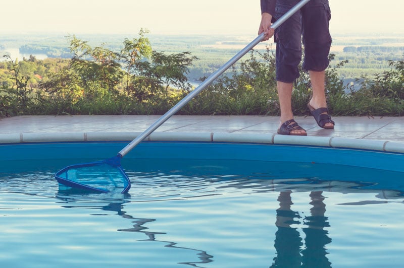 person cleaning swimming pool