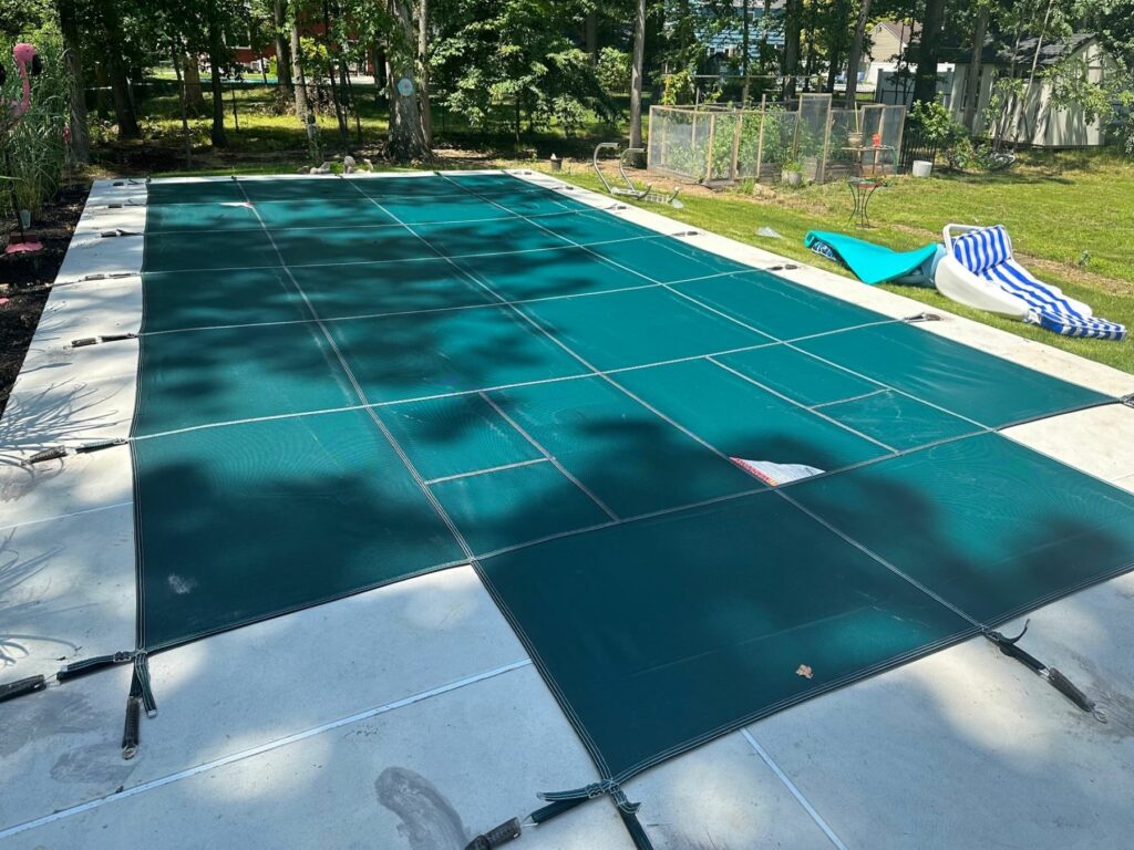 pools cover secure over pool for winter.