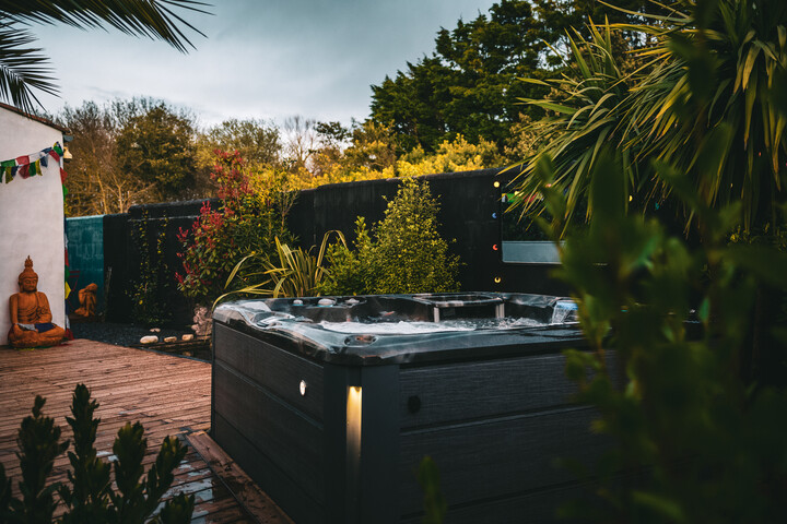 hot tub enclosure with plants