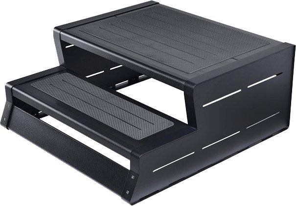 black hot tub steps with anti-slip treads